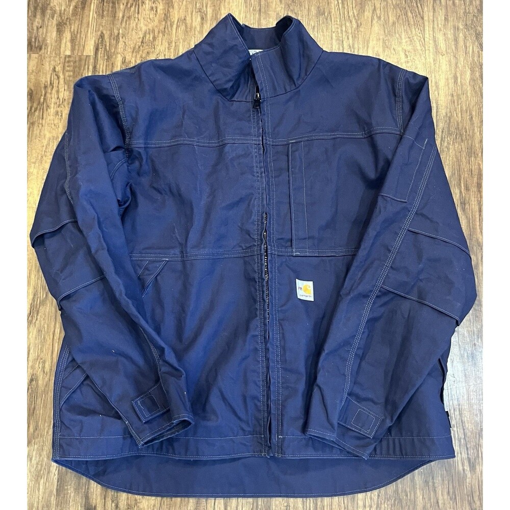 Carhartt FR Jacket Men Large Navy Blue Work Wear 0J2179-FRM Zip Up Duck Canvas